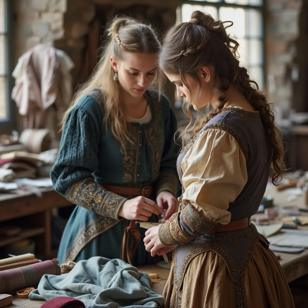 Costume designers working on elaborate outfits