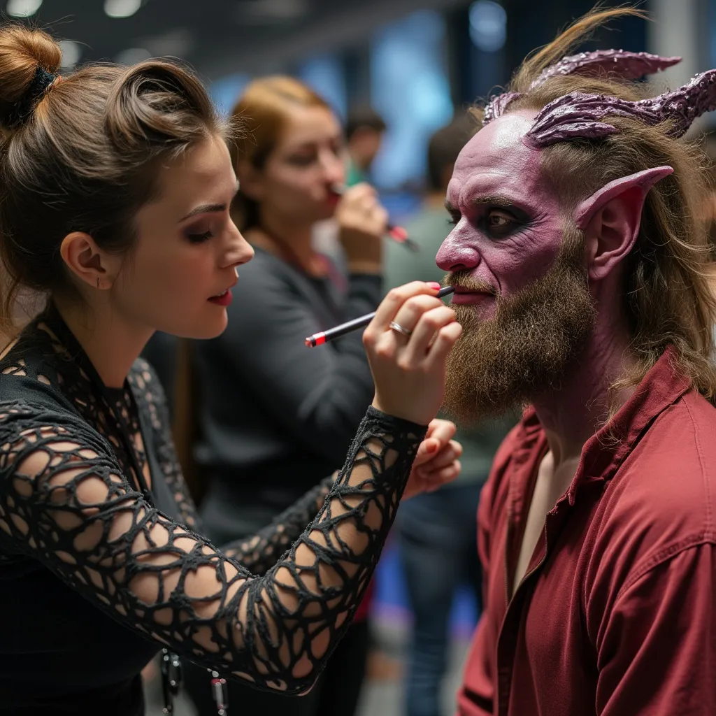Makeup artists preparing actors for an event